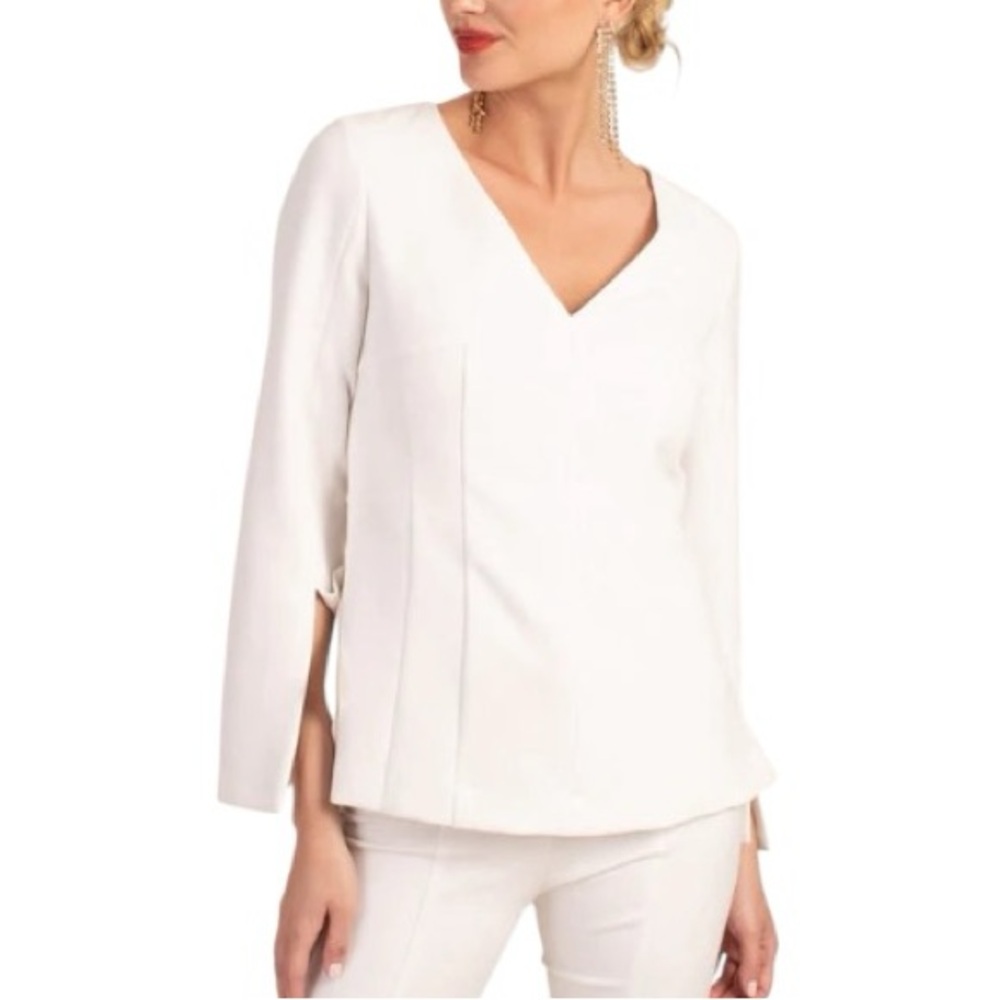 LN Trina Turk Legendary Winter White Crepe Split  Sleeve Top - 4